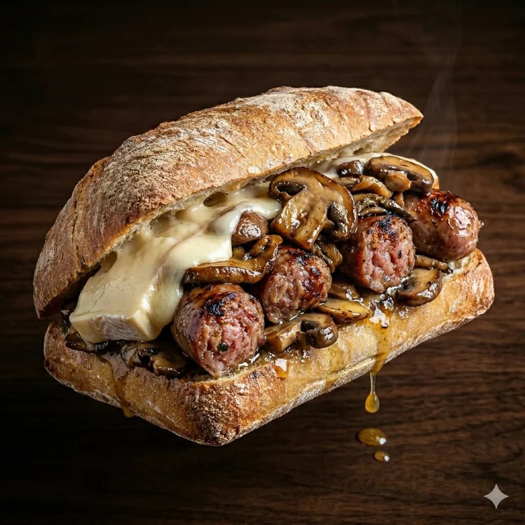 Il Boscaiolo — salsiccia di cinghiale, funghi porcini trifolati, taleggio